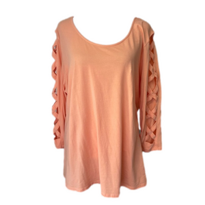 Denim 24/7 Cut Out Crisscross Long Sleeve Scoop Neck Cotton Blend Tunic Tee Top